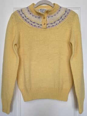 Vintage Shetland Wool Sweater M Fair Isle Nordic Alpine 100% Wool Rare Color